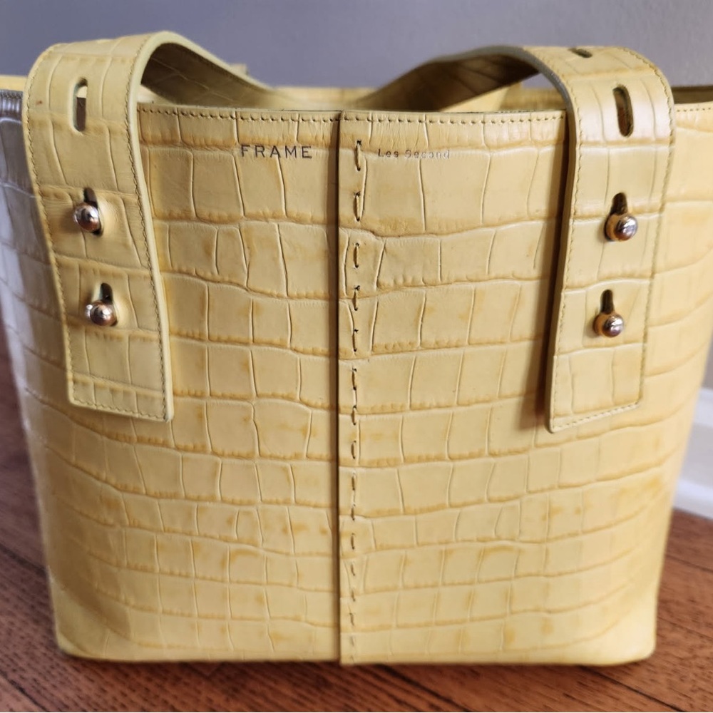 Frame Denim Yellow Croc-Embossed Tote